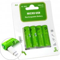 Soshine AA 1000 mAh USB пальчиковые аккумуляторы со встроенным USB для зарядки + USB кабель. Цена за уп. 4 шт.