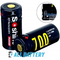 Аккумулятор 16340 Soshine USB 700 mAh Li-Ion 3.7V, 2.1А (RCR123A). Встроенное зарядное с USB.
