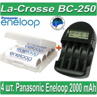 Комплект: La-Crosse BC 250 + 4 Panasonic Eneloop 2000 mAh BK-3MCCE (AA) + Бокс.