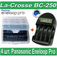 Комплект: La-Crosse BC 250 + 4 Panasonic Eneloop Pro 2550 mAh (BK-3HCCE) + Бокс.