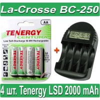 Комплект: La-Crosse BC 250   4 Tenergy Centura LSD 2000 mAh (AA) + Бокс.