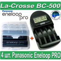Комплект: La-Crosse BC 500 + 4 Panasonic Eneloop Pro 2550 mAh (AA) + Бокс.