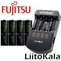 Комплект: Liitokala Lii-NL4 + 4 AA Fujitsu Pro 2550 mAh (HR-3UTHC) + Бокс.