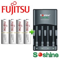 Комплект: Soshine SC-U1 + 4 AA Fujitsu 2000 mAh (HR-3UTC) + Бокс.