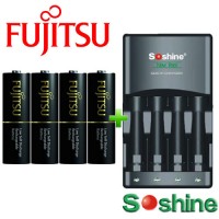 Комплект: Soshine SC-U1 + + 4 AA Fujitsu Pro 2550 mAh (HR-3UTHC) + Бокс.